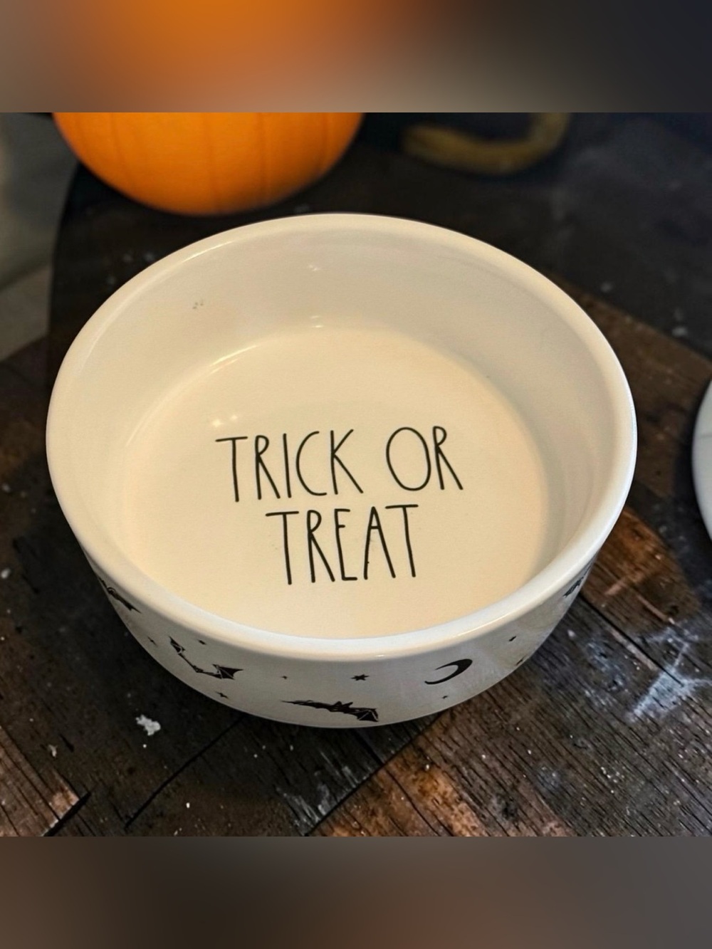 Rae Dunn Dog Cat Bowl w/ Halloween - TRICK OR TREAT- 5” diameter
